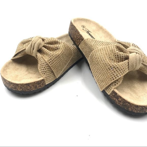 Embellished Bow Cork Slides in Beige - Picture 4 of 8
